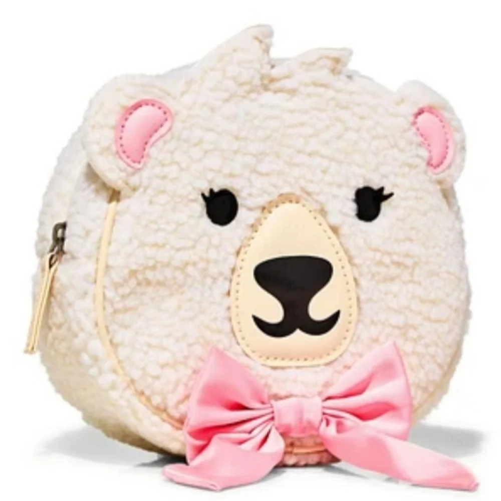 Polar Bear Plush Mini Backpack - White & Pink 6.5